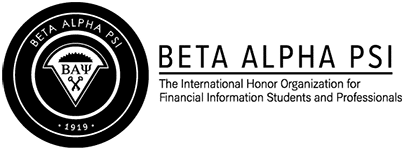 Logo of Beta Alpha Psi, the Interational Honor Organization for Financial Information Students and Professionals.